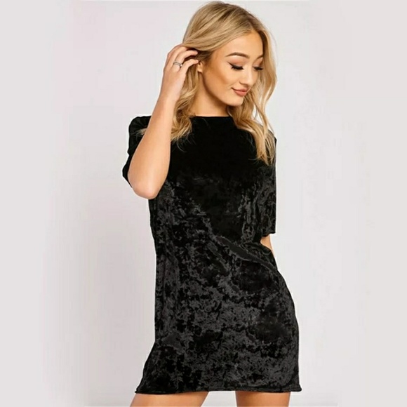 BLACK CRUSHED VELVET DRESS - Picture 2 of 5